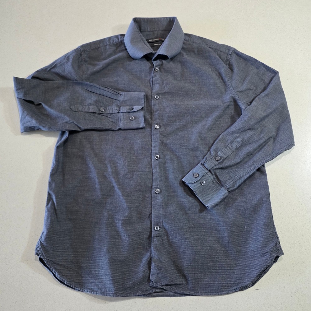 John Varvatos USA Mens Modern Fit Button Down Shirt Grey Micro Pattern 16.5 L